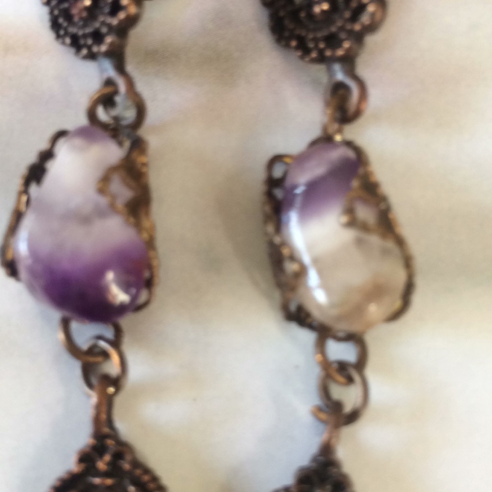 Natural stone , Swarovski  rhinestones with natural brass  and stone earrings - Picture 4 of 6